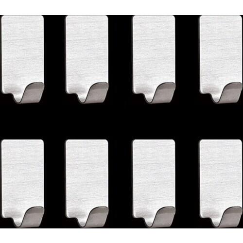 No Trace 8Pcs/Set Silver 304 Stainless Steel Wall Hanging Hook Self Adhesive Multi Purpose Bathroom Accessories Kitchen Supplies