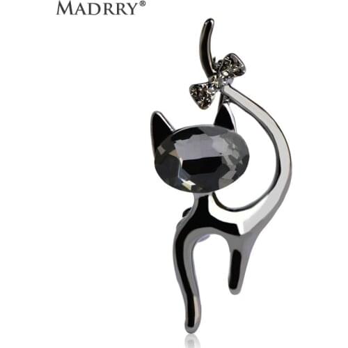 Madrry Fashion Gold Upright Collar Cat Brooches Animal Cute Face Women Scarf Pin Broach alfileres de boda Bijuterias