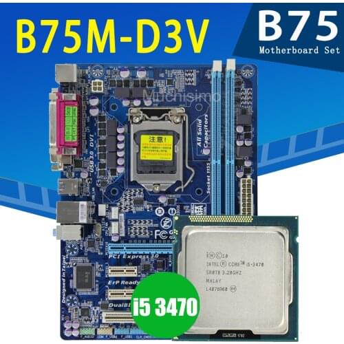 LGA 1155 Gigabyte GA-B75M-D3V Mainboard with Intel Core i5 3470 CPU Motherboard Set 3.2GHz DDR3 4-Core PC Intel B75 Placa-Mãe