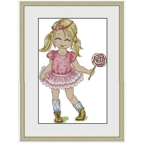 Girl with Candy Cute Top Quality Embroidery Sewing kit Needlework 14CT Unprinted Art Cross Stitch Kits DIY Handmade Home Decor