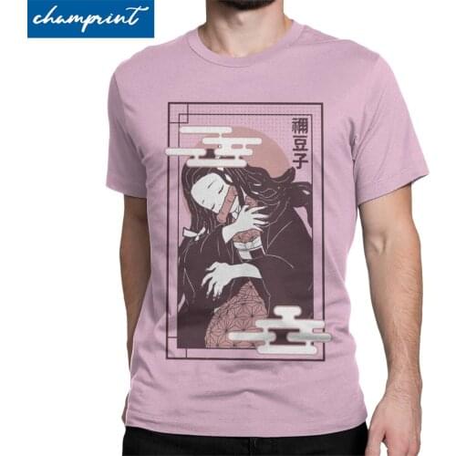 Vintage Nezuko Kimetsu No Yaiba T-Shirt for Men O Neck T Shirts Demon Slayer Anime Demon Blade Tees Plus Size Clothes