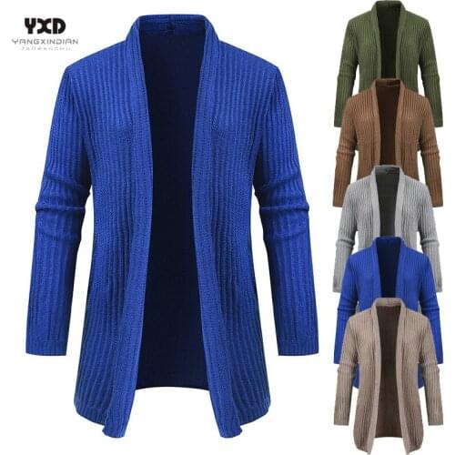 Men Clothes Striped Shawl Collar Knitted Long Cardigan Man Coat Mens Sweaters Casual Mans Sweater Mens Clothing Male Knitwear