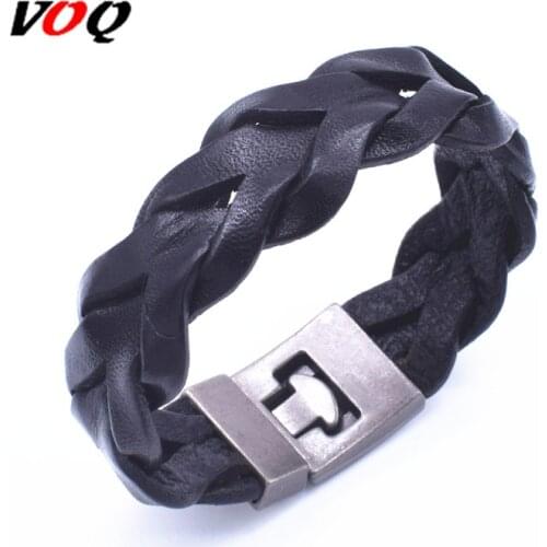 VOQ New Design Genuine Leather Bracelet for Men Punk Style Woven Wristband Width Bracelet Luxury 2018 Jewelry Armband Heren