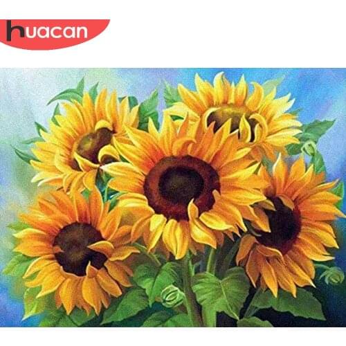 HUACAN Diamond Painting Kits Flowers Diamond Mosaic Sunflowers Cross Stitch Rhinestones Picture Decoration For Home