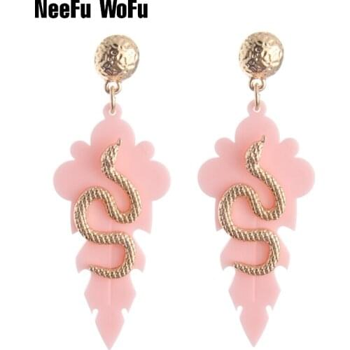NeeFu WoFu Resin Long Earrings Snake Big Flamingo Leaves Large Earrings Resin Brincos Halloween earrings Ear Fine Jewelry