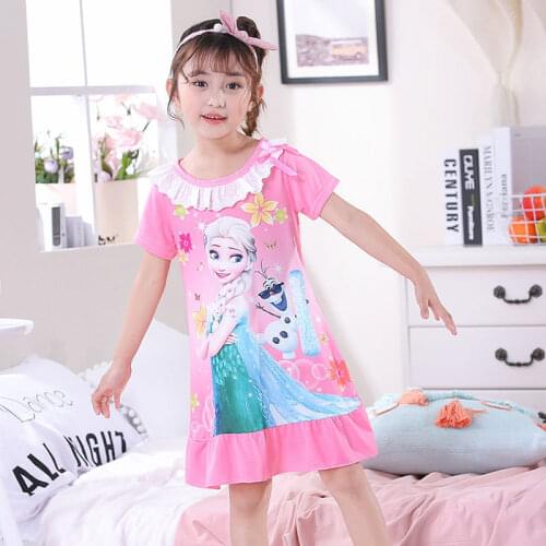 New Frozen 2 Anna Elsa Princess Girl Dress Nightdress Baby Pajamas Cotton Nightgown Kids Home Dress Kids Summer Sleepwear