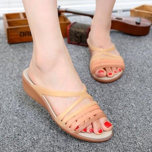 New Womens Sandals, Beach, Slope heel, Plastic Jelly Shoes, Fish Mouth, Middle heel, Plastic Sandals, Womens Summer