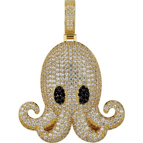 OMYFUN Factory Price Hip Hop Devilfish Pendant Necklace with CZ Paved Pendants & Necklaces Rapper Men Accessory Free Shipping