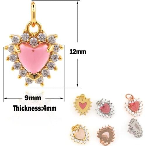 Zircon Crystal Heart-Shaped Necklace,Gold Cubic Zirconia Heart-Shaped Pendant,Love Charm,DIY Jewelry Accessories 12×9×4mm