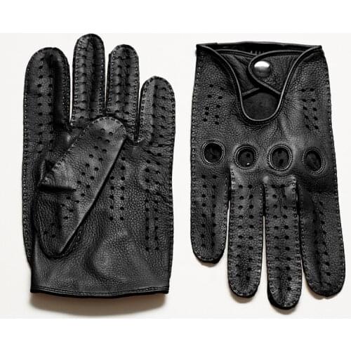Mens Genuine Leather Gloves Goatskin Gloves Fashion Men Belt Button Breathable Outdoor Non-slip Driving Gloves For Male Mittens