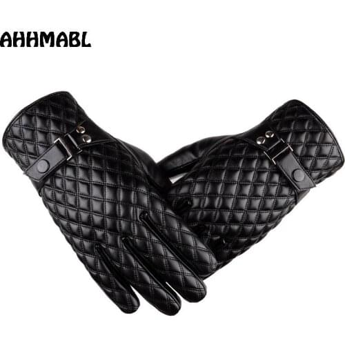Fashion Mens Classic Black Winter Leather Gloves Sport Driving Touch Screen Gloves Checks Strips Tactical Warm Mitterns G514