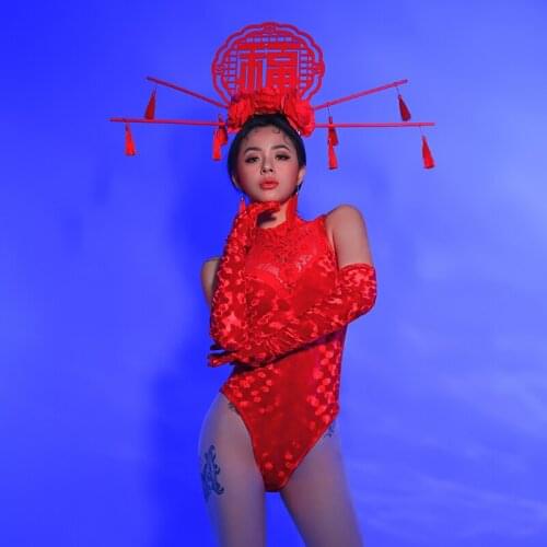 Nightclub Sexy Stage Chinese Style New Year DS Performance Dress Sexy Bar Party Gogo Lead Dance Costume Jazz Dance Bodysuit