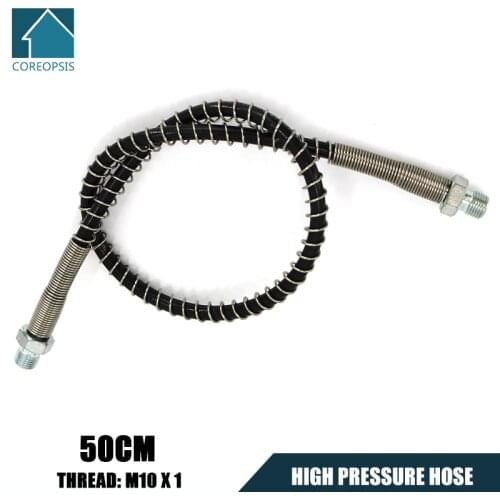 PCP Pneumatics Air Pump 50cm Long High Pressure Nylon Hose with Spring Wrapped M10*1 Male x M10*1 Male thread NH050