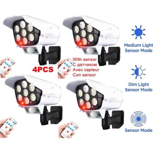 4pcs remote solar fake monitor dummy camera Outdoor Powered light Sunlight For Outdoor Garden Security Night Wall Split Lamp mot