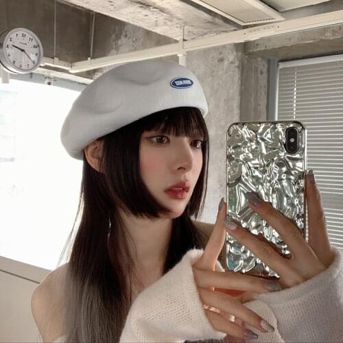 2021 Autumn Winter Woman Hat Fashion Letter White Beret Patch Winter Hats Vintage Male Beret French Hat Navy Cap