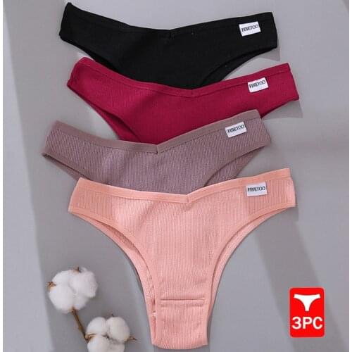 3PCS/Set Cotton Brazilian Womens Panties V Waist G-String Underwear Women T Back Underpants Intimate Lingerie Womens Underwear