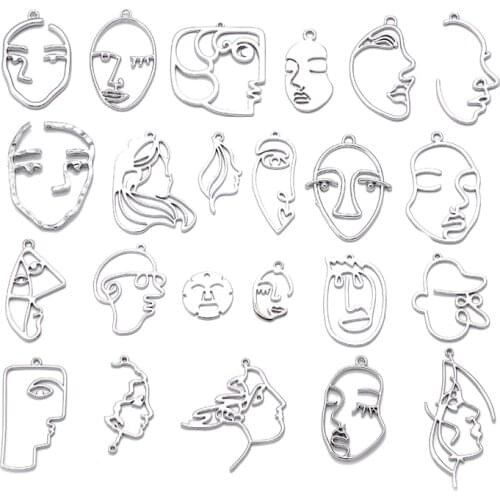 YuenZ 10pcs 23 Style Face Rhodium plating Color Trendy Charm Woman Earring Necklace Alloy Charms for Jewelry Making W15