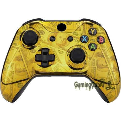 Chrome Gold 100 Cash Dollar Patterned Faceplate Front Housing Shell Repair Part for Xbox One X & One S Controller (Model 1708)