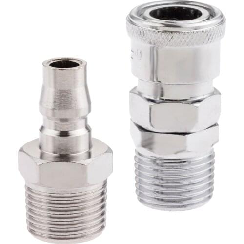 2Pc Iron Pneumatic Euro Air Line Hose Compressor Connector Quick Release 1/2" BSP Male Thread Coupler Fittings SM40 PM40