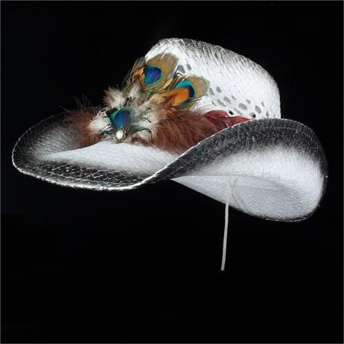 2019 Handmade Feather Western Cowboy Hat Women Summer Beach Feather Sombrero Hombre Straw Panama Cowgirl Jazz Sun Cap