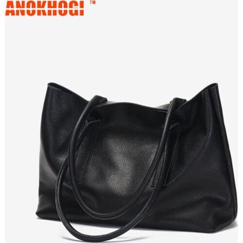 ANOKHOGI Female Genuine Leather Simple Vintage Shoulder Bag Large Capacity Casual Handbag Composite Bag zx152
