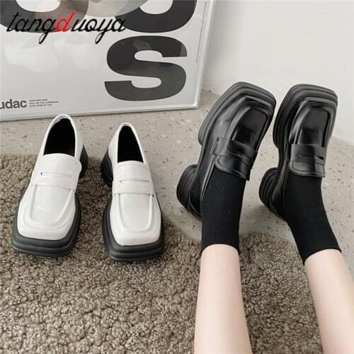Womens Shoes Spring Autumn New Chunky Mules British Style Lazy Shoes Fashion Casual PU Dress Square Toe Oxford Shoes Harajuku
