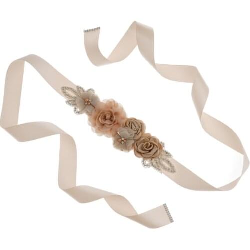 Rose Flower Pearl Bride Wedding Dress Belt Party Bridesmaid Dress Pregnant Woman Flower Belt Party Photo Khaki