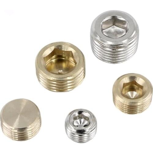 10pcs 1/8" 1/4" 3/8" 1/2" 3/4" 1" Brass Male Thread Flat Pipe Plug Hex Socket Head Pipe Connector Coupling Adapter