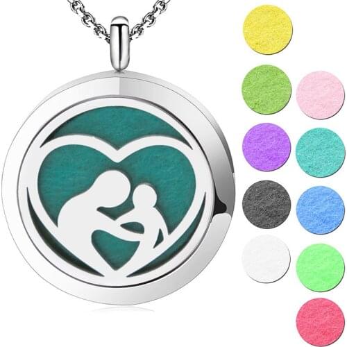 10pcs 30mm mother love baby Aromatherapy Essential Oil 316 Stainless Steel Perfume Diffuser Locket Necklace with chain