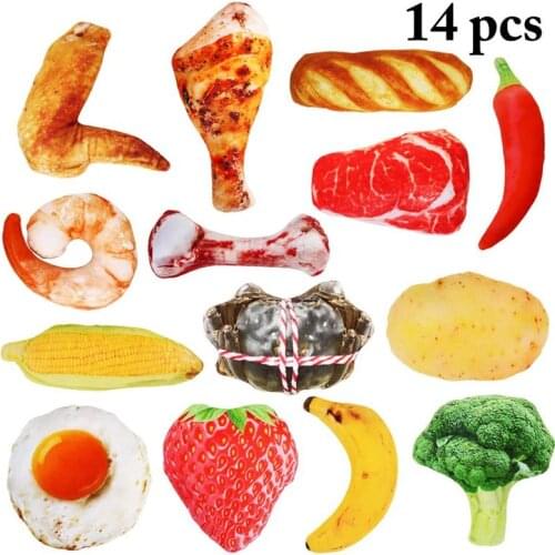14Pcs Plush Pet Toys Assorted Food Shape Pet Chew Toy Pet Squeaky Toy For Dogs Pet Supplies Pet Accessories
