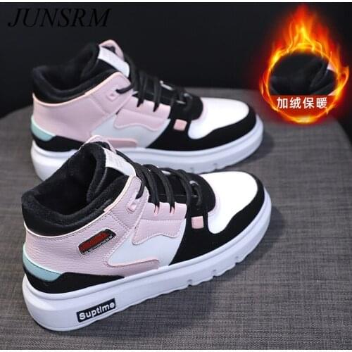 2021 Women Fashion Sneakers Winter Breathable Women Casual Shoes High Top Thick bottom vulcanized shoes Plus velvet Trendy shoes