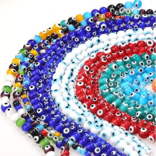 6mm/8mm/10mm Multicolor Round Flat Shape Evil Eye Lampwork Glazed Glass Beads for Bracelet Necklace DIY Jewelry Making