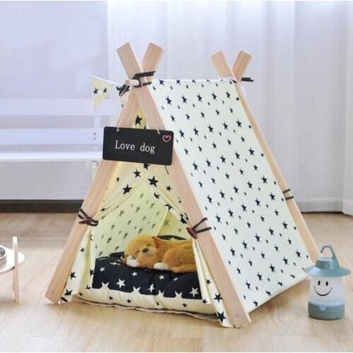 Free shipWooden Pet tent Dog house Stripe Foldable Pet House Tent Wood Kennel Puppy love Dog Cat Bed House with Cushion ped
