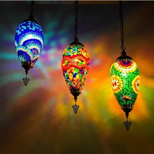 Bohemia Turkish pendant light led stained glass Mediterranean kitchen bar entrance corridor balcony hanging lamps