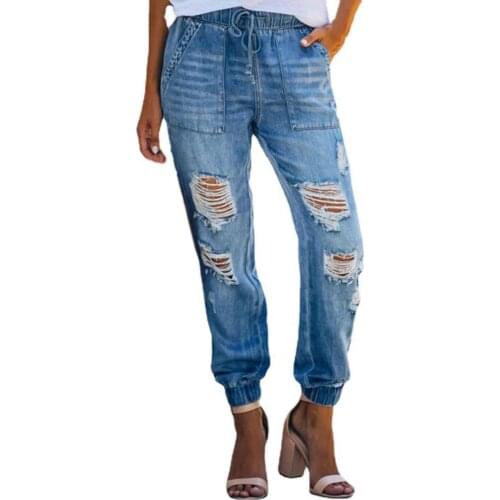 Harem Pants Stylish Ankle Banded Lady Pants All Match Jeans Elastic for Dating