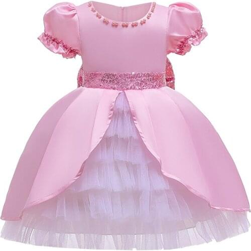 Sequin bow short Puff Sleeve Baby girls Dress girls tutu Christening Fluffy Girls dress kids Birthday Princess Infant dresses