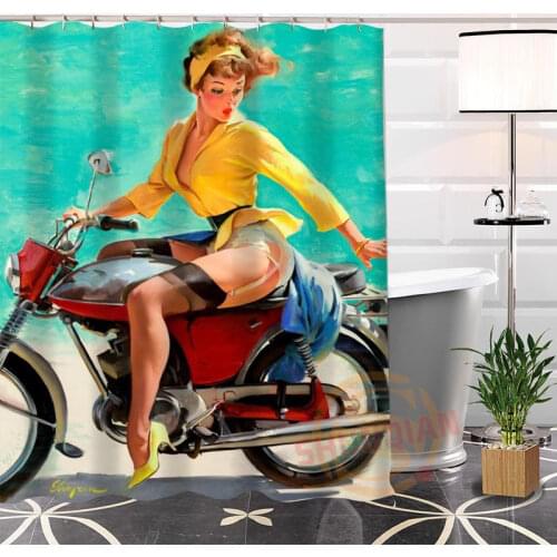 Eco-friendly Custom Unique pin up girl Modern Shower Curtain bathroom Waterproof for yourself H0220-54