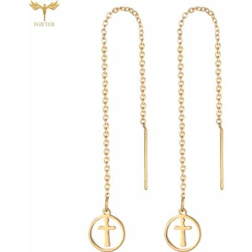 Christian Hanging Cross Pendant Fashion Geometric Circle Long Tassel Earrings Womens Ear Line Dangling Chain Drop Earring