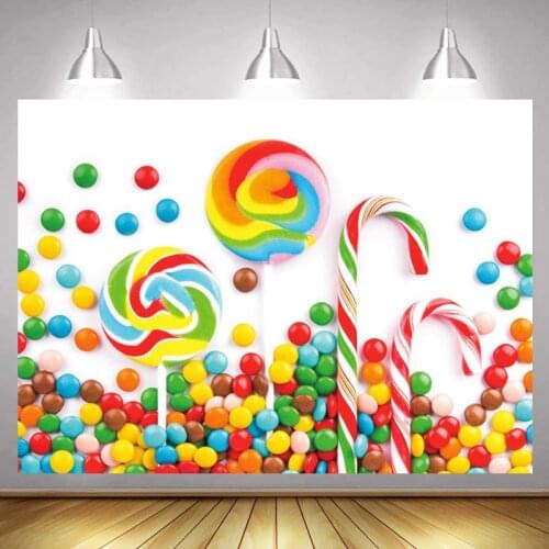 Candy Theme Birthday Background Photography Lollipops Chocolate Beans Party Backdrops Newborn Baby Shower Table Decor Banner