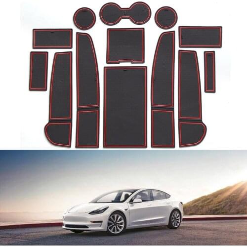Gate Slot Mat for Tesla Model 3 Model3 2021 2022 Non-Slip Latex Cup Holder Pad Interior Cushion Accessories Door Decoration Mat
