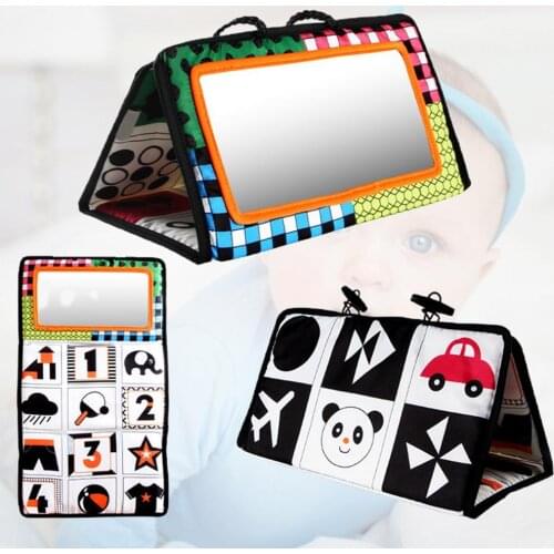 Creative Crib Hanging Mirror Toy Cartoon Pattern Sensory Training Safety Tummy Time Floor Mirror Toy for Newborn