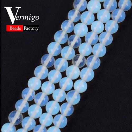 Wholesale 4 6 8 10 12mm Natural Stone Beads White Opal Round Ball Loose Beads For Jewelry Making Diy Bracelet Necklace 15"