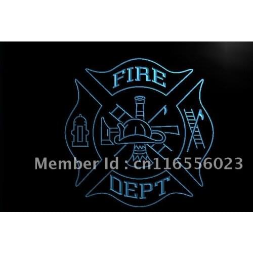 LA732- Fire Dept Helmet AXE Ladder LED Neon Light Sign home decor crafts