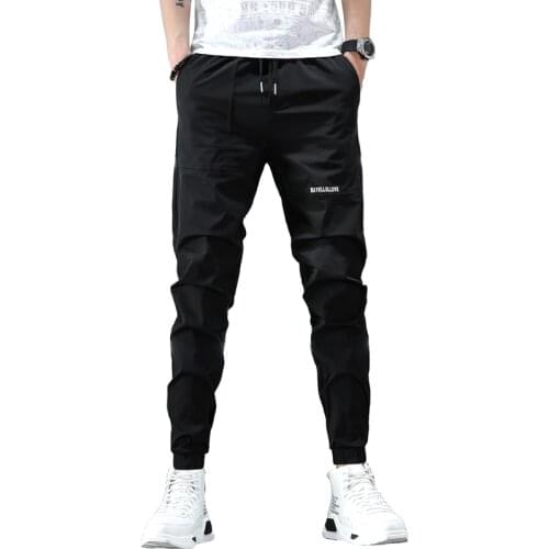 Summer Ice Silk Sports Casual Pants Men Slim Fit Black Thin Ankle-Length Pencil Pants Mens Drawstring Joggers Trousers