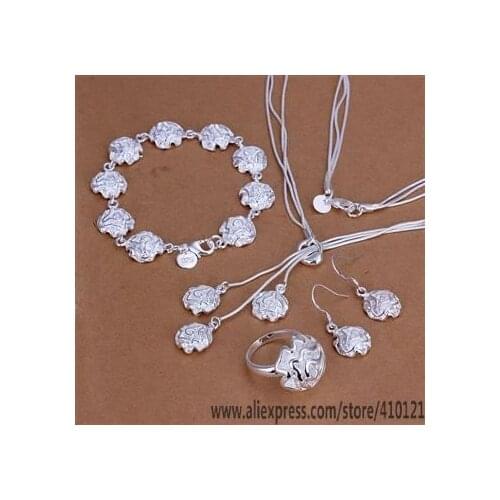 S267 Hot Sale Silver Color Fine Jewelry Sets,Wholesale Factory High Quality Fashion Set Roses Ring Earrings Bracelet Necklace