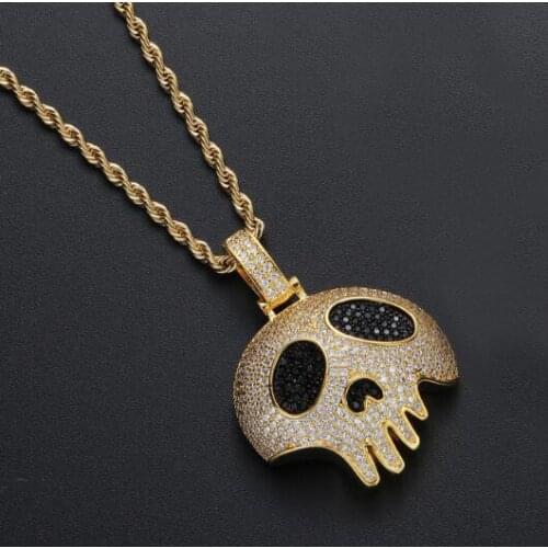 Fashion Hip Hop Ghost Skull Zircon Inlaid Metal Rock Pendant Necklace Mens Punk Jewelry Holiday Gift