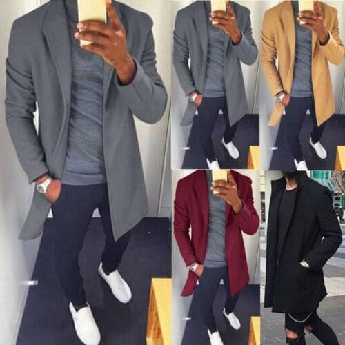 Fashion Mens Wool Coat Winter Trench Coat Outwear Overcoat Long Sleeve Jacket