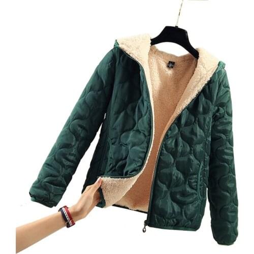 Fashion Women cotton Lamb Fur Winter Coat Warm Plus velvet Thick Zipper Casual Loose Female Short Hooded Jacket Plus size Parka