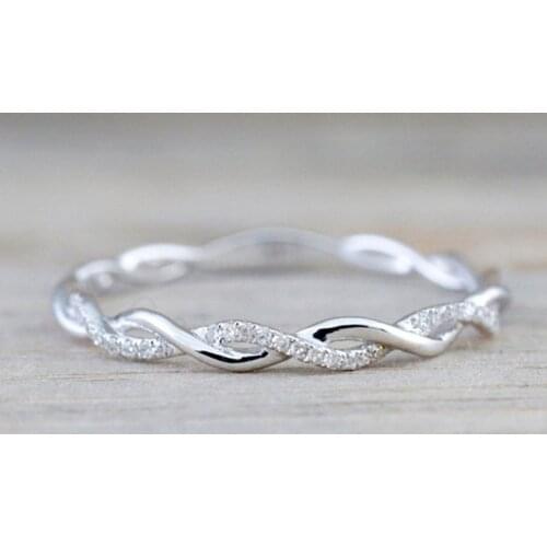 Fashion Thin String Twist 925 Silver Rings Mini Finger Ring Micro Diamond Full Pave Setting Nobility Cute Jewelry for wedding