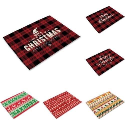 Nordic Non-Slip Anti-Scalding Heat Insulation Christmas Tableware Mats & Pads Christmas Cotton Linen Checkered Cloth Placemat